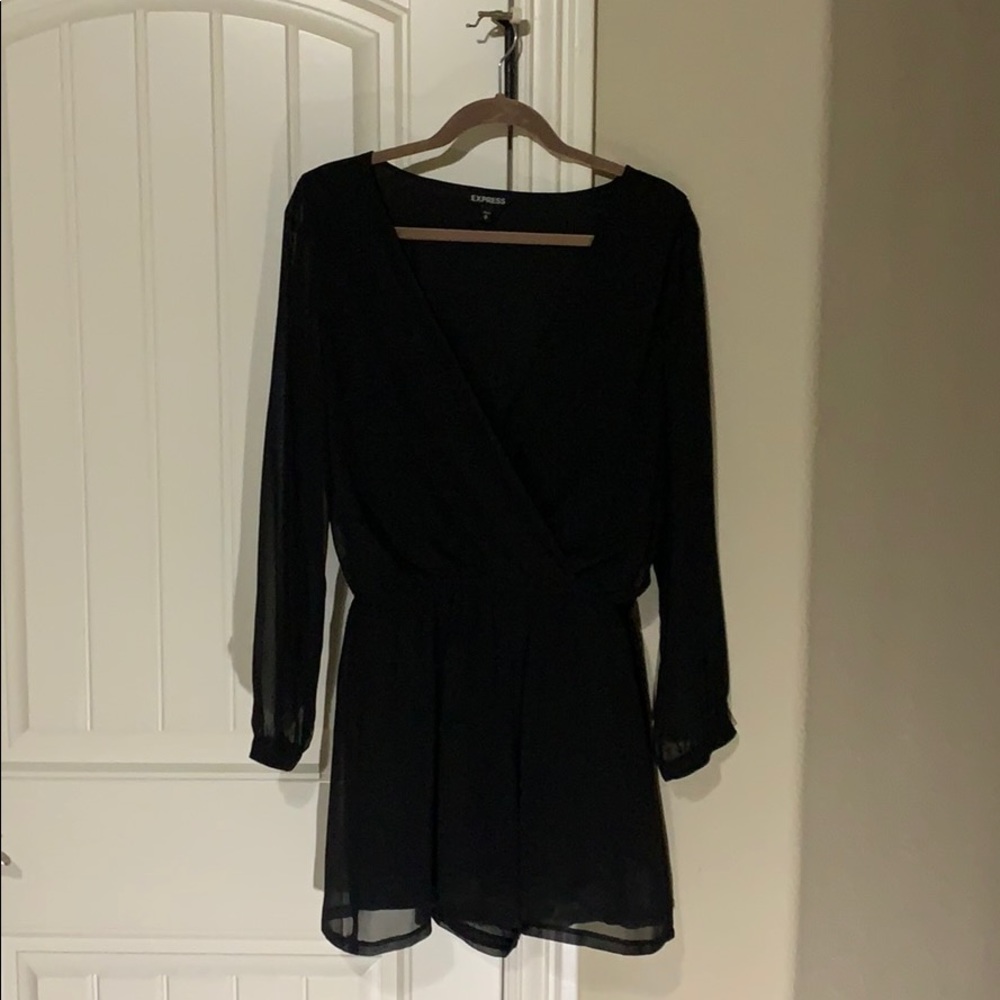 Black Long-Sleeved Romper w/ Plunging Neckline